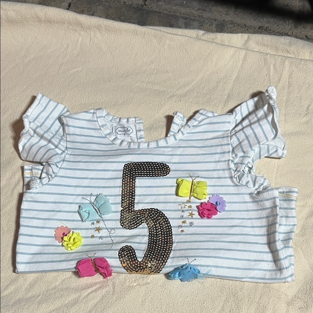 Mud Pie Striped Tee with Sequin Number and Colorful Bows - Picture 5 of 5